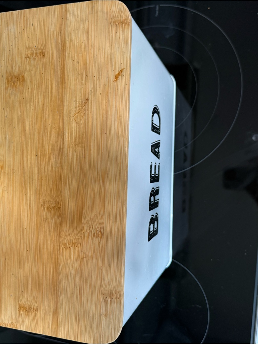 White Bread Box with Bamboo Lid - Kitchen Counter Storage - Picture 3 of 4
